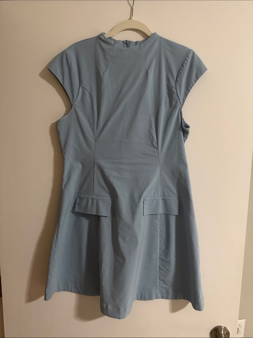 Maeve Light Blue Mini A-Line Dress with Flap Pockets